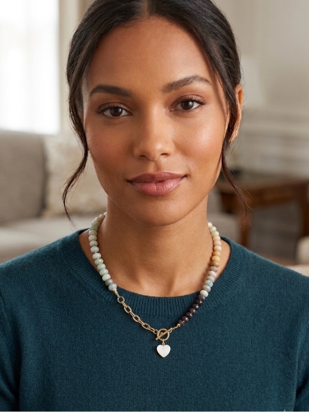 Multicolor Beaded Gemstone Choker with Gold Tone Chain